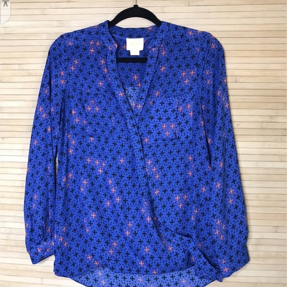 Maeve Blue Long Sleeve Wrap Blouse - Picture 3 of 4